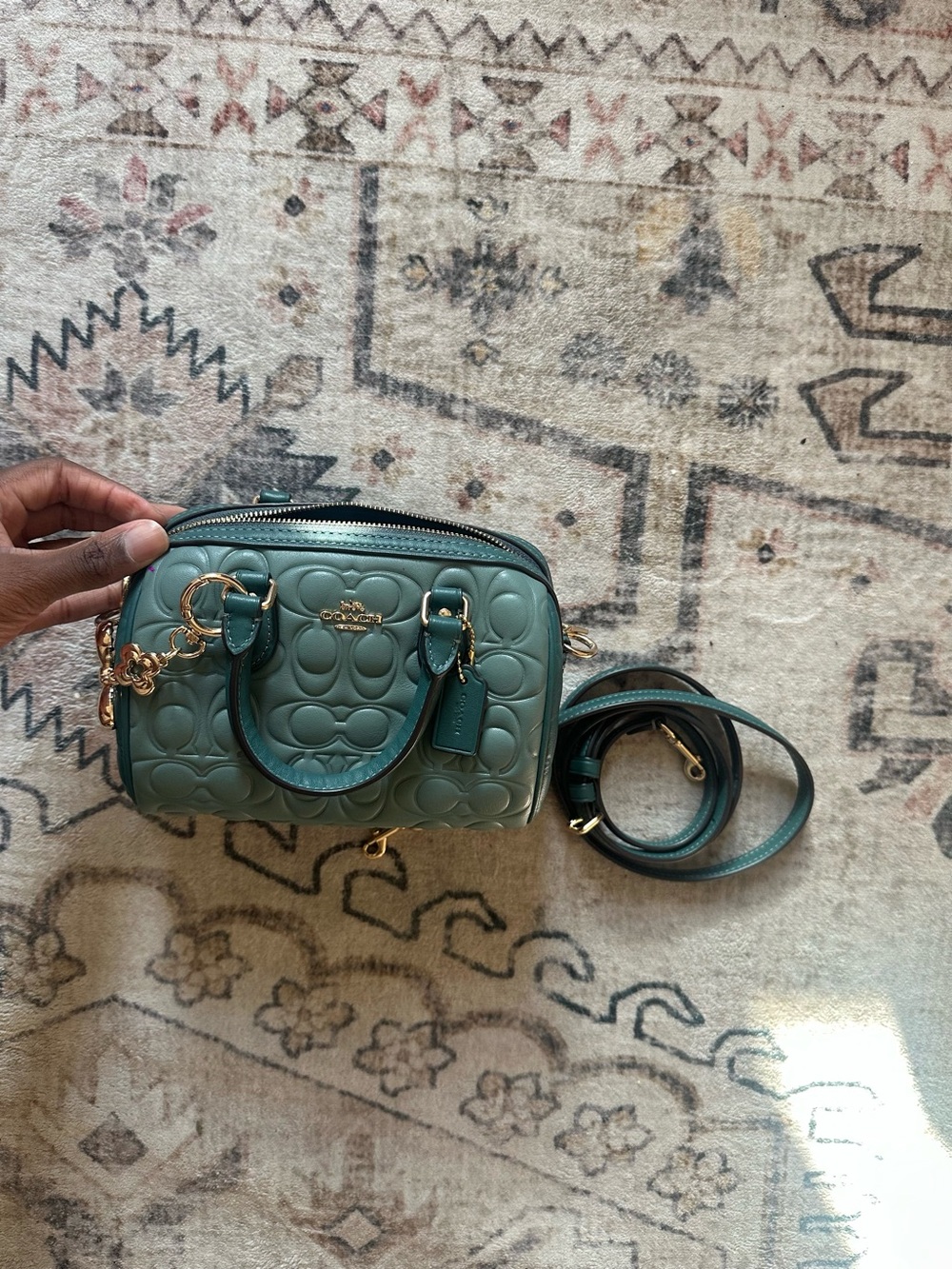 Coach Mini Rowan Embossed sage green